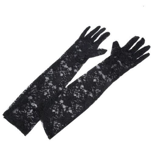 Dámska móda, doplnky - Spoločenské rukavice 43 cm krajkové - čierne
