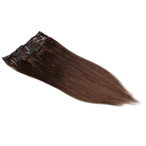 Predlžovanie vlasov, účesy - Clip in vlasy 55 cm ľudské - Remy 70g - odtieň 4 - stredne hnedá