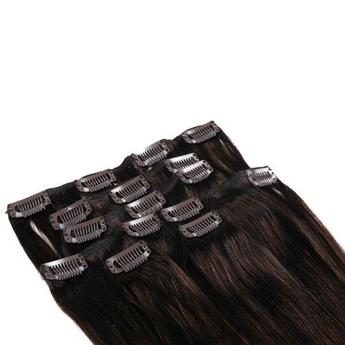 Predlžovanie vlasov, účesy - Clip in vlasy 55 cm ľudské - Remy 70g - odtieň 2 - tmavo hnedá