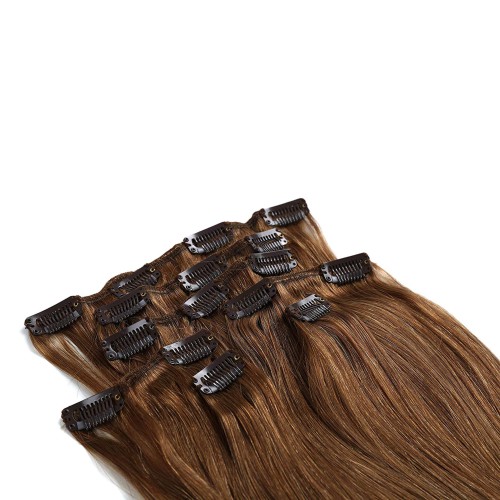 Predlžovanie vlasov, účesy - Clip in vlasy 55 cm ľudské - Remy 70g - odtieň 8 - svetlo hnedá
