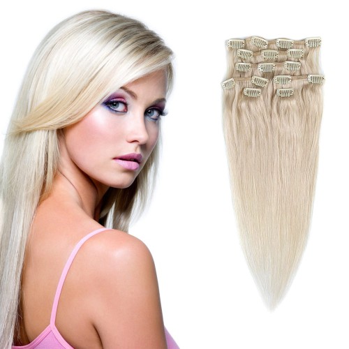 Predlžovanie vlasov, účesy - Clip in vlasy 55 cm ľudské - Remy 70g - odtieň 60 - platinová blond