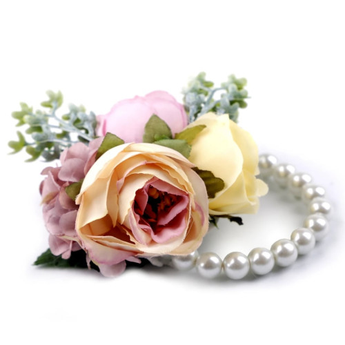 Dámska móda, doplnky - Perlový náramok svadobný pre družičky s kvetmi