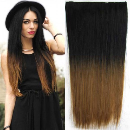 Predlžovanie vlasov, účesy - Clip in vlasy - 60 cm dlhý pás vlasov - ombre štýl - odtieň Black T 27