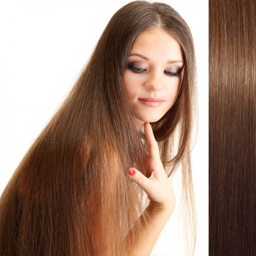 Predlžovanie vlasov, účesy - Clip in vlasy ľudské - Remy 105 g - pás vlasov - 8  svetlo hnedá