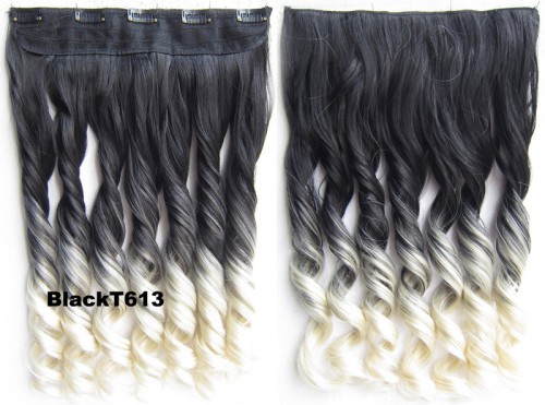 Predlžovanie vlasov, účesy - Clip in pás - kučery - ombre - odtieň Black T 613