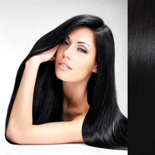 Predlžovanie vlasov, účesy - Clip in vlasy ľudské - Remy 105 g - pás vlasov - 1# - uhľovo čierna