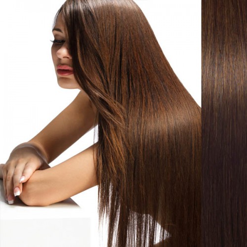 Predlžovanie vlasov, účesy - Clip in vlasy ľudské - Remy 105 g - pás vlasov - 6  svetlo hnedá