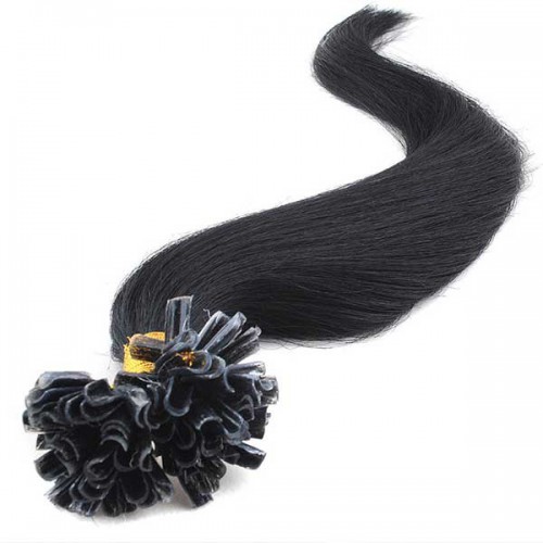 Predlžovanie vlasov, účesy - Vlasy keratín kvalita Remy AAA 51 cm, 100 ks - 1B - čierna