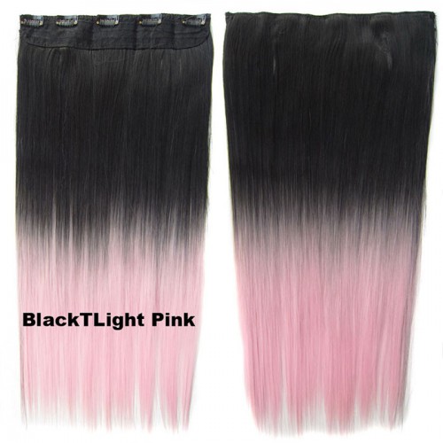 Predlžovanie vlasov, účesy - Clip in vlasy - rovný pás - ombre - odtieň Black T Light Pink