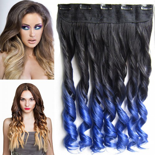 Predlžovanie vlasov, účesy - Clip in vlasy - pás, lokne - ombre - odtieň Black T Blue