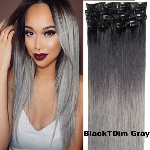 Predlžovanie vlasov, účesy - Clip in sada OMBRE rovná - odtieň Black T Dim Gray