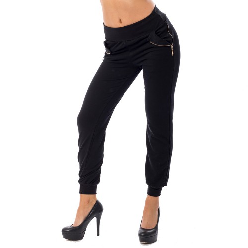Dámska móda, doplnky - Dámske háremové nohavice so zipsami - čierne