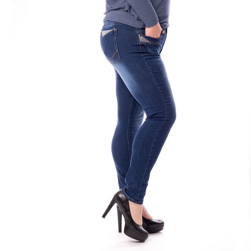 Dámska móda, doplnky - XXL Dámske jeans tmavo modré so zirkónmi
