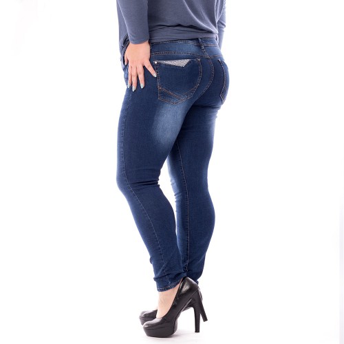 Dámska móda, doplnky - XXL Dámske jeans tmavo modré so zirkónmi