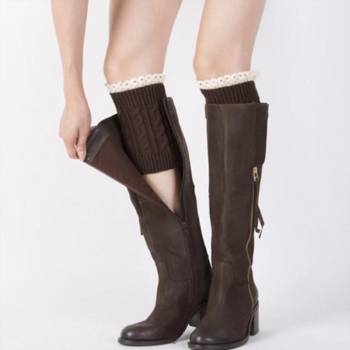Dámska móda, doplnky - Pletené návleky na nohy s čipkou - 18 cm