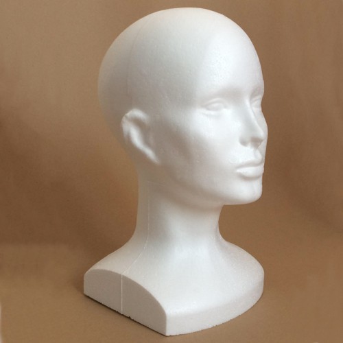 Predlžovanie vlasov, účesy - Polystyrénová hlava 32 cm s menším podstavcom - pohodlné uloženie parochní