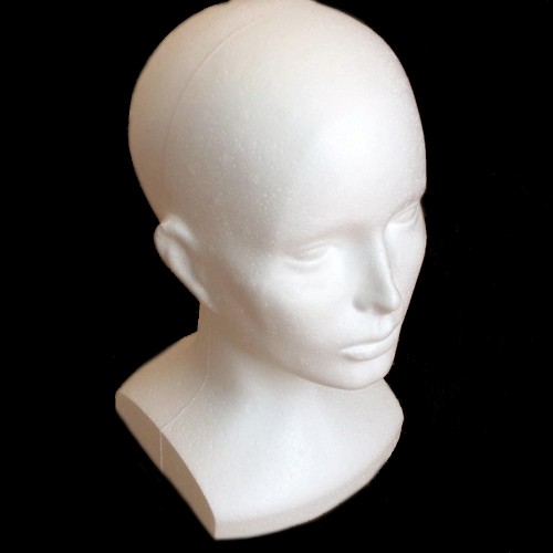 Predlžovanie vlasov, účesy - Polystyrénová hlava 32 cm s menším podstavcom - pohodlné uloženie parochní