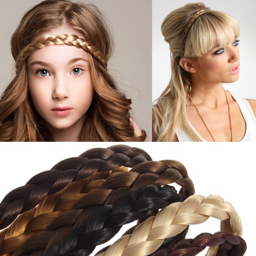 Predlžovanie vlasov, účesy - Čelenka do vlasov - pletený vrkoč - elastická - výber odtieňov
