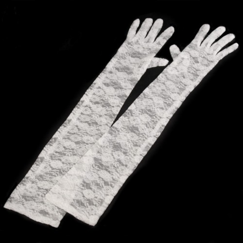 Dámska móda, doplnky - Spoločenské rukavice 43 cm krajkové - biela