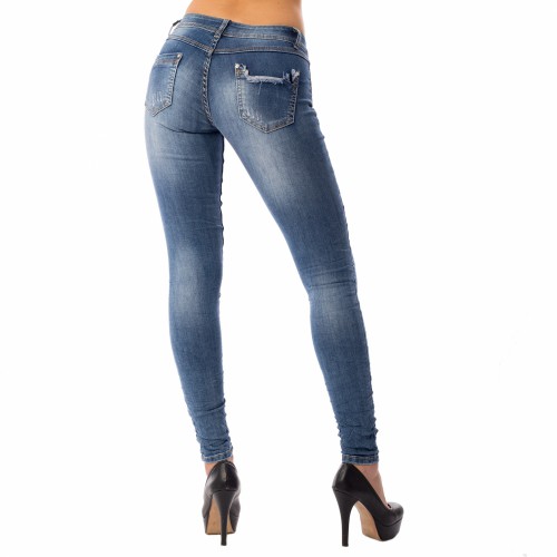 Dámska móda, doplnky - Dámske slim jeans s trhaním - modré