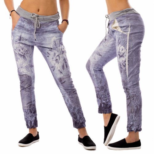 Dámska móda, doplnky - Dámske plátené baggy jeans Flowers