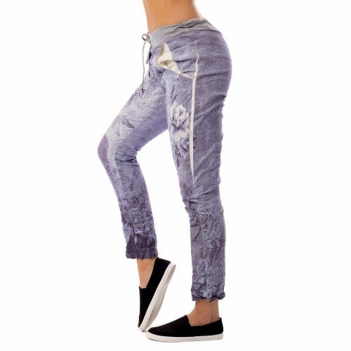 Dámska móda, doplnky - Dámske plátené baggy jeans Flowers