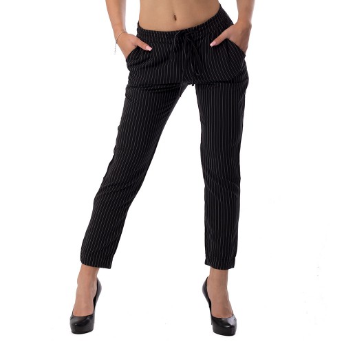 Dámska móda, doplnky - Dámske ležérne nohavice čierne s bielym prúžkom