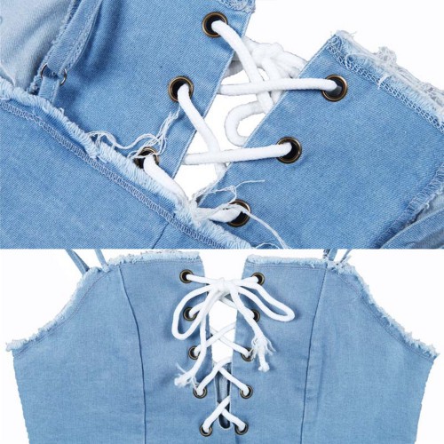 Dámska móda, doplnky - Dámsky jeans Crop Top - Skye Blue