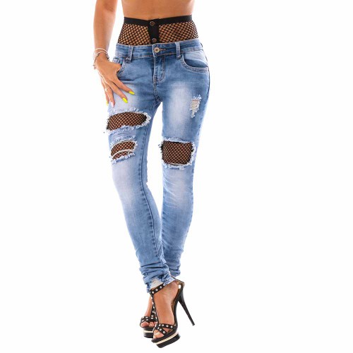 Dámska móda, doplnky - Dámske trhané jeans so sieťovanými pančuchami