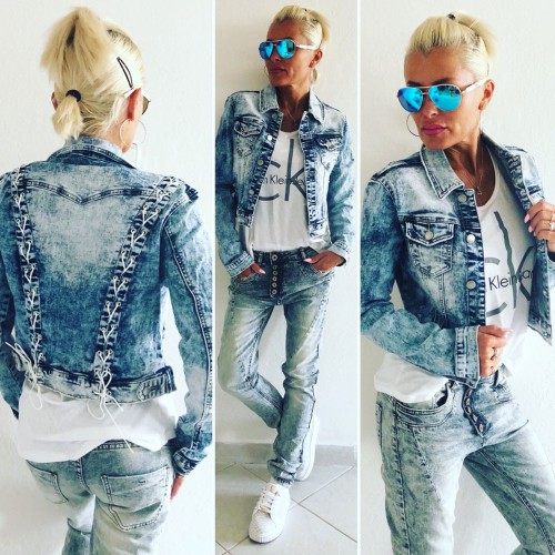 Dámska móda, doplnky - Dámska jeans bunda - Lacing