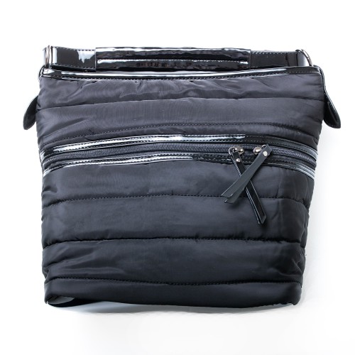 Dámska móda, doplnky - Šušťáková kabelka s latexovými doplnkami - čierna
