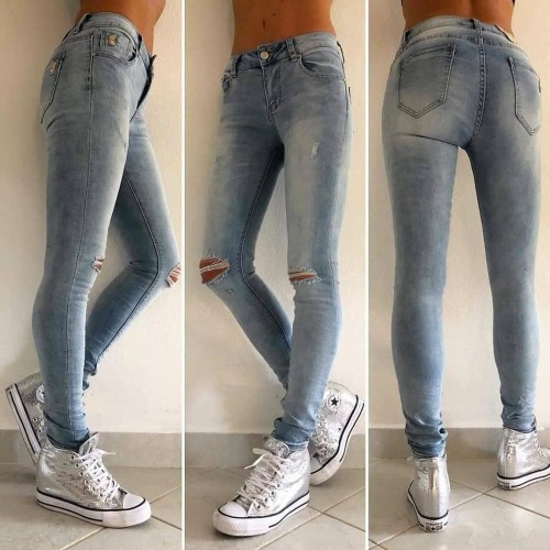 Dámska móda, doplnky - Slim jeans s dierami na kolenách