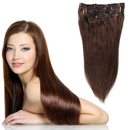 Predlžovanie vlasov, účesy - Clip in vlasy 45 cm ľudské - Remy 70g - odtieň 4
