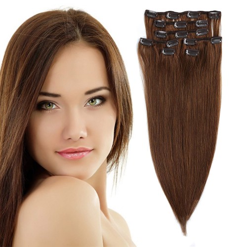 Predlžovanie vlasov, účesy - Clip in vlasy 45 cm ľudské - Remy 70g - odtieň 6