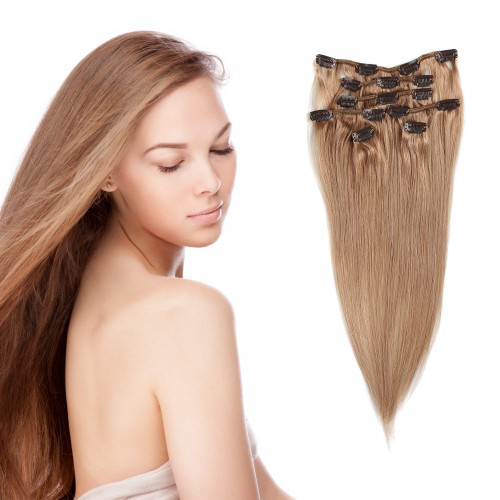 Predlžovanie vlasov, účesy - Clip in vlasy 45 cm ľudské - Remy 70g - odtieň 27
