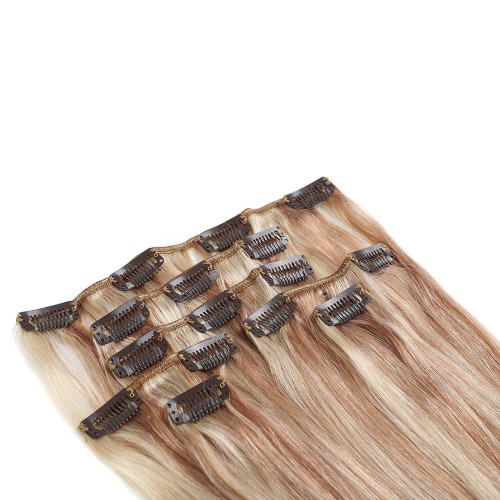 Predlžovanie vlasov, účesy - Clip in vlasy 45 cm ľudské - Remy 70g - odtieň P18/613