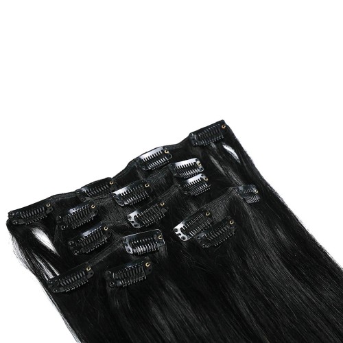 Predlžovanie vlasov, účesy - Clip in vlasy 51 cm ľudské - Remy 70g - odtieň 1 #