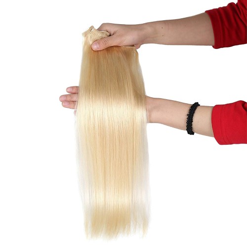 Predlžovanie vlasov, účesy - Clip in vlasy 55 cm ľudské - Remy 70g - odtieň 613 - blond