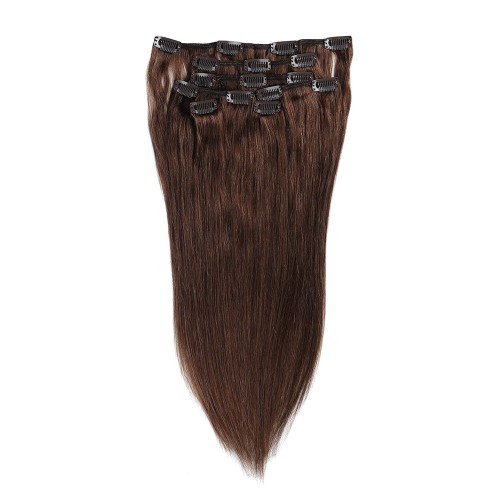 Predlžovanie vlasov, účesy - Clip in vlasy 55 cm ľudské - Remy 70g - odtieň 4 - stredne hnedá