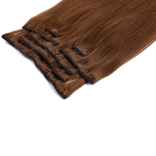 Predlžovanie vlasov, účesy - Clip in vlasy 55 cm ľudské - Remy 70g - odtieň 6 - svetlo hnedá