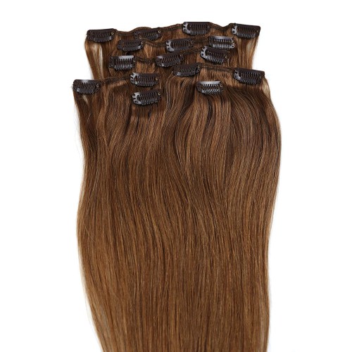 Predlžovanie vlasov, účesy - Clip in vlasy 55 cm ľudské - Remy 70g - odtieň 8 - svetlo hnedá