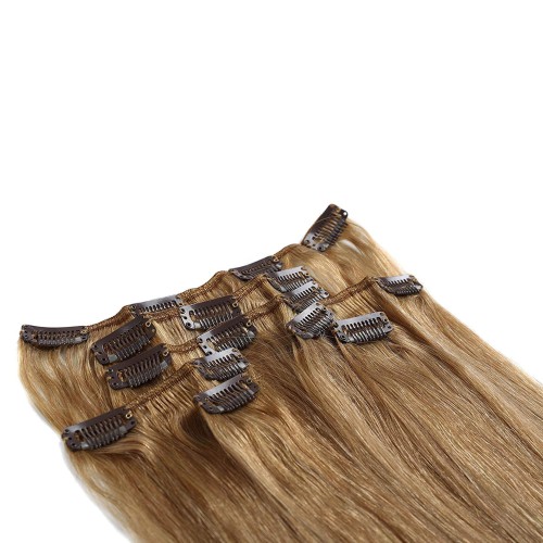 Predlžovanie vlasov, účesy - Clip in vlasy 55 cm ľudské - Remy 70g - odtieň 12 - zlatavo hnedá