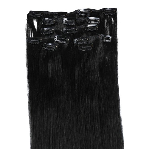Predlžovanie vlasov, účesy - Clip in vlasy 55 cm ľudské - Remy 70g - odtieň 1# - uhľovo čierna