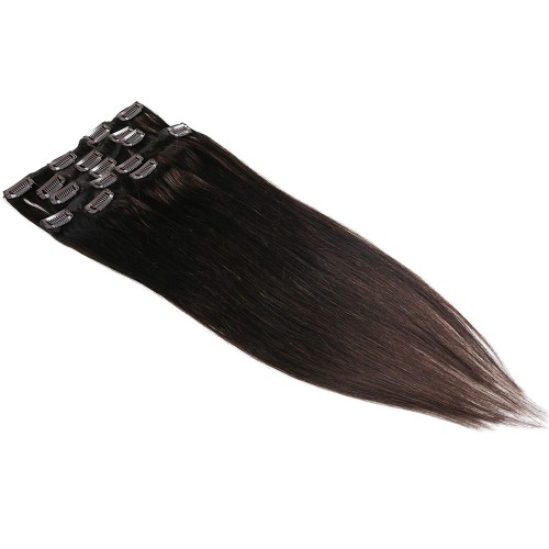 Predlžovanie vlasov, účesy - Clip in vlasy 51 cm 100% ľudské - Remy 100 g - odtieň 2 - tmavo hnedá