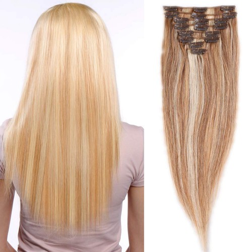 Predlžovanie vlasov, účesy - Clip in vlasy 51 cm 100% ľudské - Remy 100 g - odtieň 18/613 - mix blond