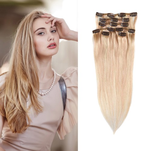 Predlžovanie vlasov, účesy - Clip in vlasy 51 cm 100% ľudské - Remy 100 g - odtieň 27/613 - mix blond