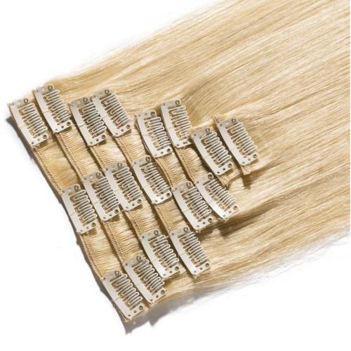 Predlžovanie vlasov, účesy - Clip in vlasy 55 cm 100% ľudské - Remy 100 g - odtieň 613 - blond