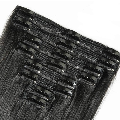 Predlžovanie vlasov, účesy - Clip in vlasy 55 cm 100% ľudské - Remy 100 g - odtieň 1B - prírodná čierna