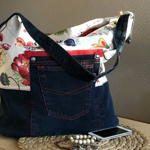 Dámska móda, doplnky - Verato Veľká džínsová kabelka s kvetmi