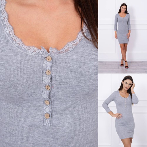 Dámska móda, doplnky - Dámske elastické šaty s čipkou - Gray